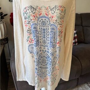 Lucky Brand Cream Knit Top with Blue Accents